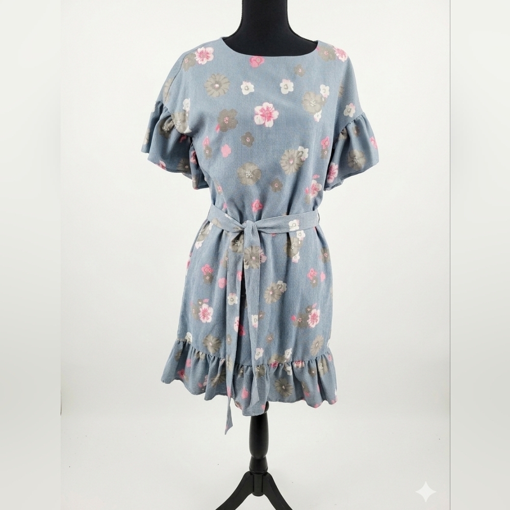 ECI Blue Floral Kids Dress with Belt